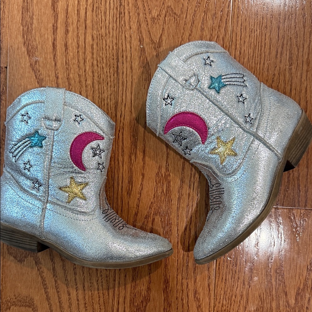 Kids Glittery Boots with Pink and Gold Stars
